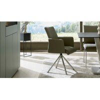 Interliving Esszimmer Serie 5122 – Armlehnstuhl mit Funktionen fangofarbenes Kunstleder LEA-TEX & gebürsteter Edelstahl