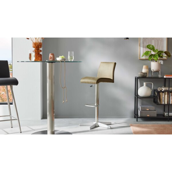 Interliving Esszimmer Serie 5122 – Barhocker mit Liftfunktion farngrüne Mikrofaser & gebürsteter Edelstahl