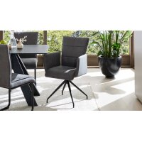 Interliving Esszimmer Serie 5122 – Armlehnstuhl onyxfarbene Mikrofaser & mattschwarzes Metall