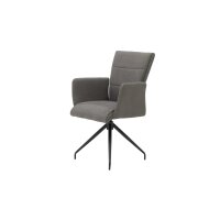 Interliving Esszimmer Serie 5122 – Armlehnstuhl onyxfarbene Mikrofaser & mattschwarzes Metall