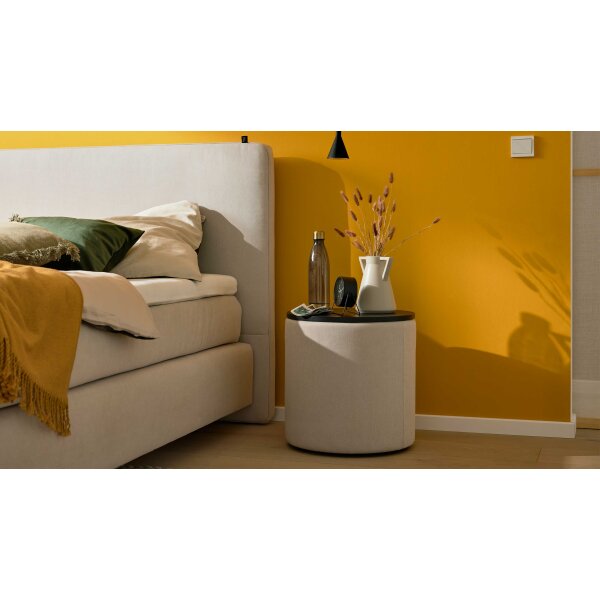 Interliving Bettensystem Serie 1420 - Nachtkonsole naturfarbener Stoffbezug Cleo & schwarzes Holz