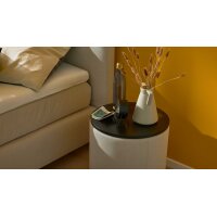 Interliving Bettensystem Serie 1420 - Nachtkonsole naturfarbener Stoffbezug Cleo & schwarzes Holz