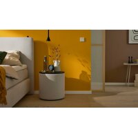 Interliving Bettensystem Serie 1420 - Nachtkonsole naturfarbener Stoffbezug Cleo & schwarzes Holz