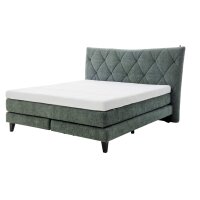 Interliving Bettensystem Serie 1420 - Boxspringbett moosgrüne Chenille Toni & schwarze Holzfüße - Liegefläche ca. 180 x 200 cm