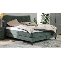 Interliving Bettensystem Serie 1420 - Boxspringbett moosgrüne Chenille Toni & schwarze Holzfüße - Liegefläche ca. 180 x 200 cm