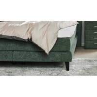 Interliving Bettensystem Serie 1420 - Boxspringbett moosgrüne Chenille Toni & schwarze Holzfüße - Liegefläche ca. 180 x 200 cm