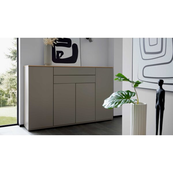 Interliving Wohnzimmer Serie 2031 - Highboard Grau & Risseiche - vier Türen, zwei Schubladen, Breite ca. 180 cm