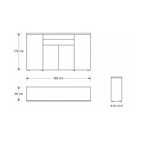 Interliving Wohnzimmer Serie 2031 - Highboard Grau & Risseiche - vier Türen, zwei Schubladen, Breite ca. 180 cm