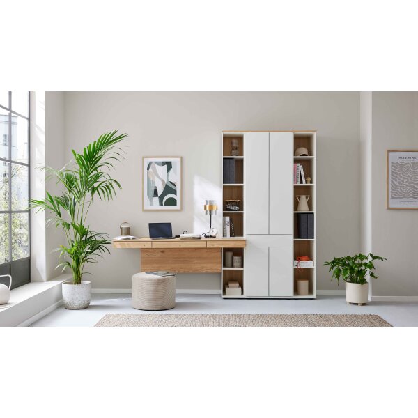 Interliving Wohnzimmer Serie 2031 - Homeoffice-Kombination Tonweiß & Risseiche - Länge ca. 255 cm