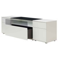 Interliving Wohnzimmer Serie 2031 - Lowboard als Medienmöbel Tonweiß & graues Glas - zwei Türen, eine Schublade, Breite ca. 180 cm