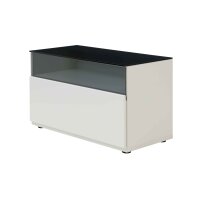 Interliving Wohnzimmer Serie 2031 - Lowboard als Medienmöbel Tonweiß & graues Glas - zwei Türen, eine Schublade, Breite ca. 180 cm