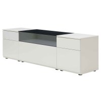 Interliving Wohnzimmer Serie 2031 - Lowboard als Medienmöbel Tonweiß & graues Glas - zwei Türen, eine Schublade, Breite ca. 180 cm