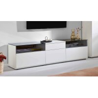 Interliving Wohnzimmer Serie 2031 - Wohnwand Tonweiß & graues Glas - Länge ca. 330 cm