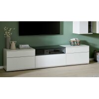 Interliving Wohnzimmer Serie 2031 - Wohnlösung Tonweiß & graues Glas - Länge ca. 270 cm