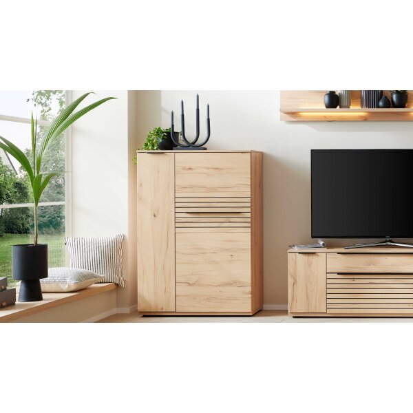 Interliving Wohnzimmer Serie 2032 - Highboard Risseiche - zwei Türen, Breite ca. 90 cm