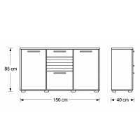 Interliving Wohnzimmer Serie 2032 - Sideboard Sandbeige & Risseiche - zwei Türen, drei Schubladen, Länge ca. 150 cm