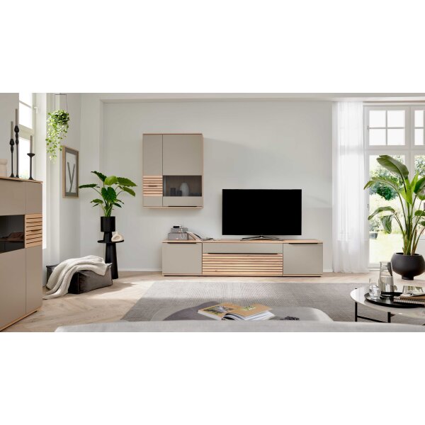 Interliving Wohnzimmer Serie 2032 - Wohnwand Grau & Risseiche- Länge ca. 270 cm