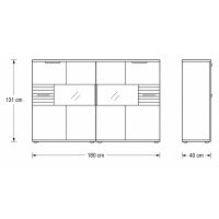 Interliving Wohnzimmer Serie 2032 - Highboard Grau & Risseiche - vier Türen, Breite ca. 180 cm