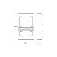 Interliving Wohnzimmer Serie 2032 - Vitrine Sandbeige & Risseiche - dreiteilig, Länge ca. 150 cm