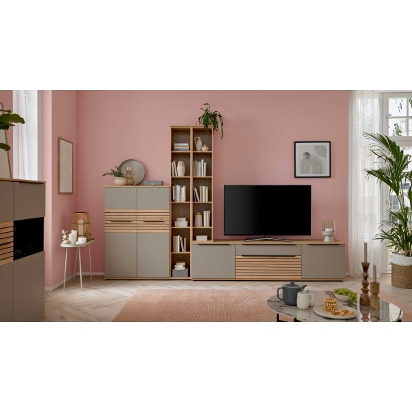 Interliving Wohnzimmer Serie 2032 - Wohnwand Grau & Risseiche - Länge ca. 315 cm