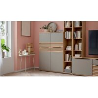 Interliving Wohnzimmer Serie 2032 - Wohnwand Grau & Risseiche - Länge ca. 315 cm