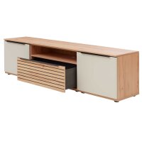Interliving Wohnzimmer Serie 2032 - Lowboard Sandbeige & Balkenbuche - dreiteilig, Länge ca. 210 cm