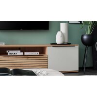 Interliving Wohnzimmer Serie 2032 - Lowboard Sandbeige & Balkenbuche - dreiteilig, Länge ca. 210 cm