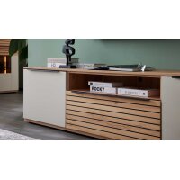 Interliving Wohnzimmer Serie 2032 - Lowboard Sandbeige & Balkenbuche - dreiteilig, Länge ca. 210 cm
