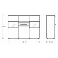 Interliving Wohnzimmer Serie 2032 - Highboard Grau & Risseiche - drei Türen, Breite ca. 180 cm