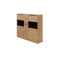 Interliving Wohnzimmer Serie 2032 - Highboard mit Apothekerauszug Risseiche - zwei Türen, drei Schubladen, Breite ca. 150 cm