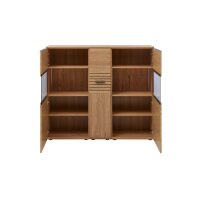 Interliving Wohnzimmer Serie 2032 - Highboard mit Apothekerauszug Risseiche - zwei Türen, drei Schubladen, Breite ca. 150 cm