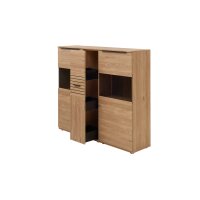 Interliving Wohnzimmer Serie 2032 - Highboard mit Apothekerauszug Risseiche - zwei Türen, drei Schubladen, Breite ca. 150 cm