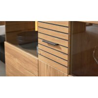 Interliving Wohnzimmer Serie 2032 - Highboard mit Apothekerauszug Risseiche - zwei Türen, drei Schubladen, Breite ca. 150 cm
