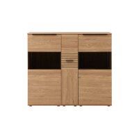 Interliving Wohnzimmer Serie 2032 - Highboard mit Apothekerauszug Risseiche - zwei Türen, drei Schubladen, Breite ca. 150 cm