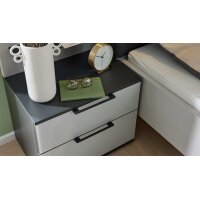 Interliving Schlafzimmer Serie 1210 – Nachtkommode Seidengrau & Basalt - zwei Schubladen, Breite ca. 46 cm
