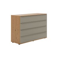 Interliving Schlafzimmer Serie 1210 – Schubladenkommode Taupe & Balkeneiche - fünf Schubladen, Breite ca. 120 cm