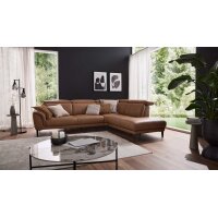 Interliving Sofa Serie 4461 - Ecksofa haselnussfarbenes Leder Evita & schwarze Aluminiumfüße - Stellfläche ca. 292 x 244 cm