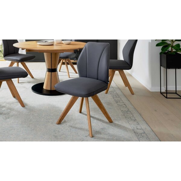 Interliving Esszimmer Serie 5102 – Polsterstuhl mit Drehfunktion graphitfarbene Mikrofaser Atlantis & Wildeiche