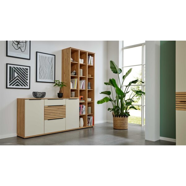 Interliving Wohnzimmer Serie 2032 - Sideboard mit Regalkombination Sandbeige & Risseiche - Länge ca. 210 cm