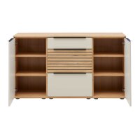 Interliving Wohnzimmer Serie 2032 - Sideboard mit Regalkombination Sandbeige & Risseiche - Länge ca. 210 cm