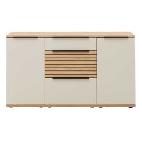Interliving Wohnzimmer Serie 2032 - Sideboard mit Regalkombination Sandbeige & Risseiche - Länge ca. 210 cm