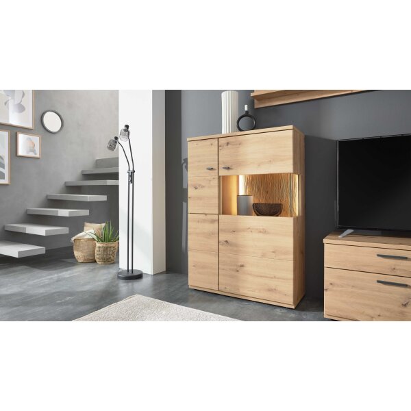 Interliving Wohnzimmer Serie 2110 - Highboard Alteiche - zweiteilig, Breite ca. 90 cm