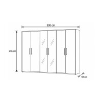 Interliving Kleiderschrank Serie 1205 – Kleiderschrank Kieselgrau & Schiefer – sechs Türen, Breite ca. 300 cm