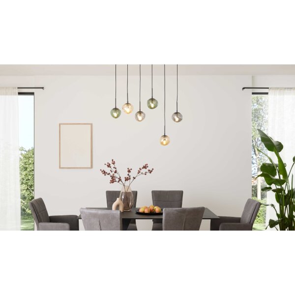 Interliving Leuchten Serie 9350 - Hängelampe Glas in Amber, Grün & Rauch - sechs Lampenschirme