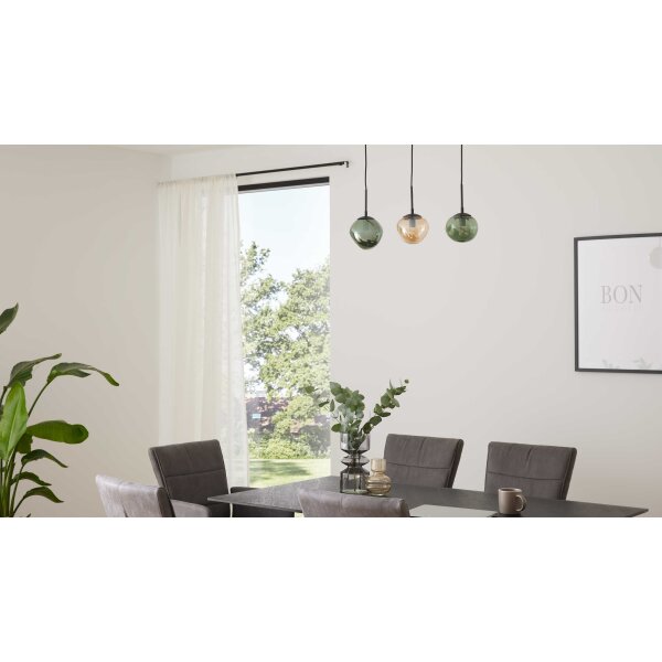 Interliving Leuchten Serie 9350 - Hängelampe Glas in Amber, Grün & Rauch - drei Lampenschirme