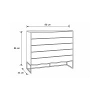 Interliving Kleiderschrank Serie 1205 – Schubladenkommode Weiß & Eiche Bianco – fünf Schubladen, Breite ca. 80 cm