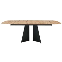 Interliving Esszimmer Serie 5119 - Essgruppe helle Eiche rustico, anthrazitfarbenes Metall & olivfarbener Webstoff