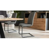 Interliving Esszimmer Serie 5119 - Essgruppe helle Eiche rustico, anthrazitfarbenes Metall & olivfarbener Webstoff