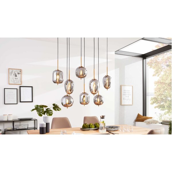 Interliving Leuchten Serie 9334 - Hängeleuchte Rauchglas & schwarzes Metall – Länge ca. 102 cm