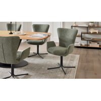 Interliving Esszimmer Serie 5121 – Essgruppe mit sechs Stühlen Charakter-Eiche, thymianfarbener Bouclé Alpine & schwarzes Metall – ca. 200 x 100 cm